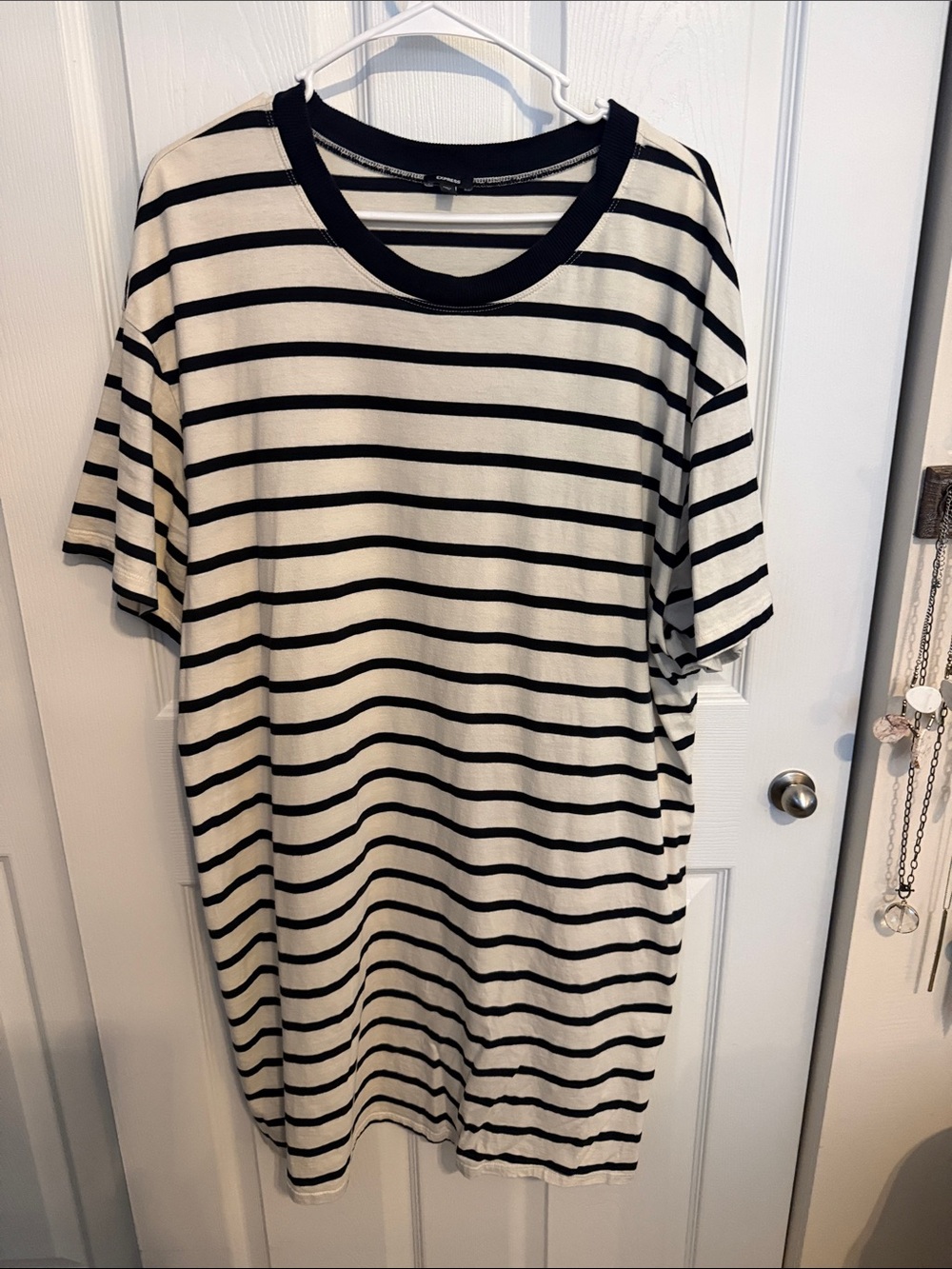 Express Striped Black and White Cotton Tee Dress